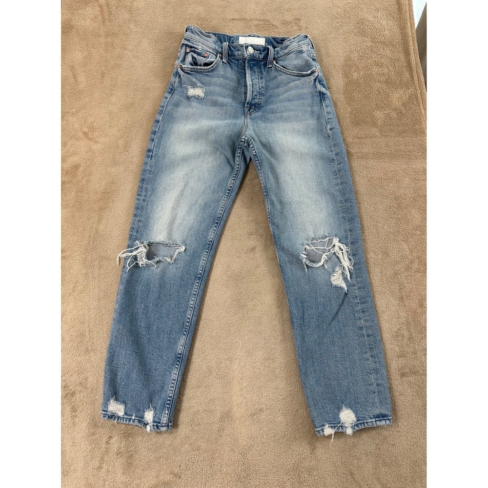 Mother Superior The Tomcat Jean Women 25 Lightwash High Rise Straight Distressed